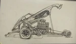 Larry Wood drawing of a Z-Whiz Dragster (Bruce Pascal collection)
