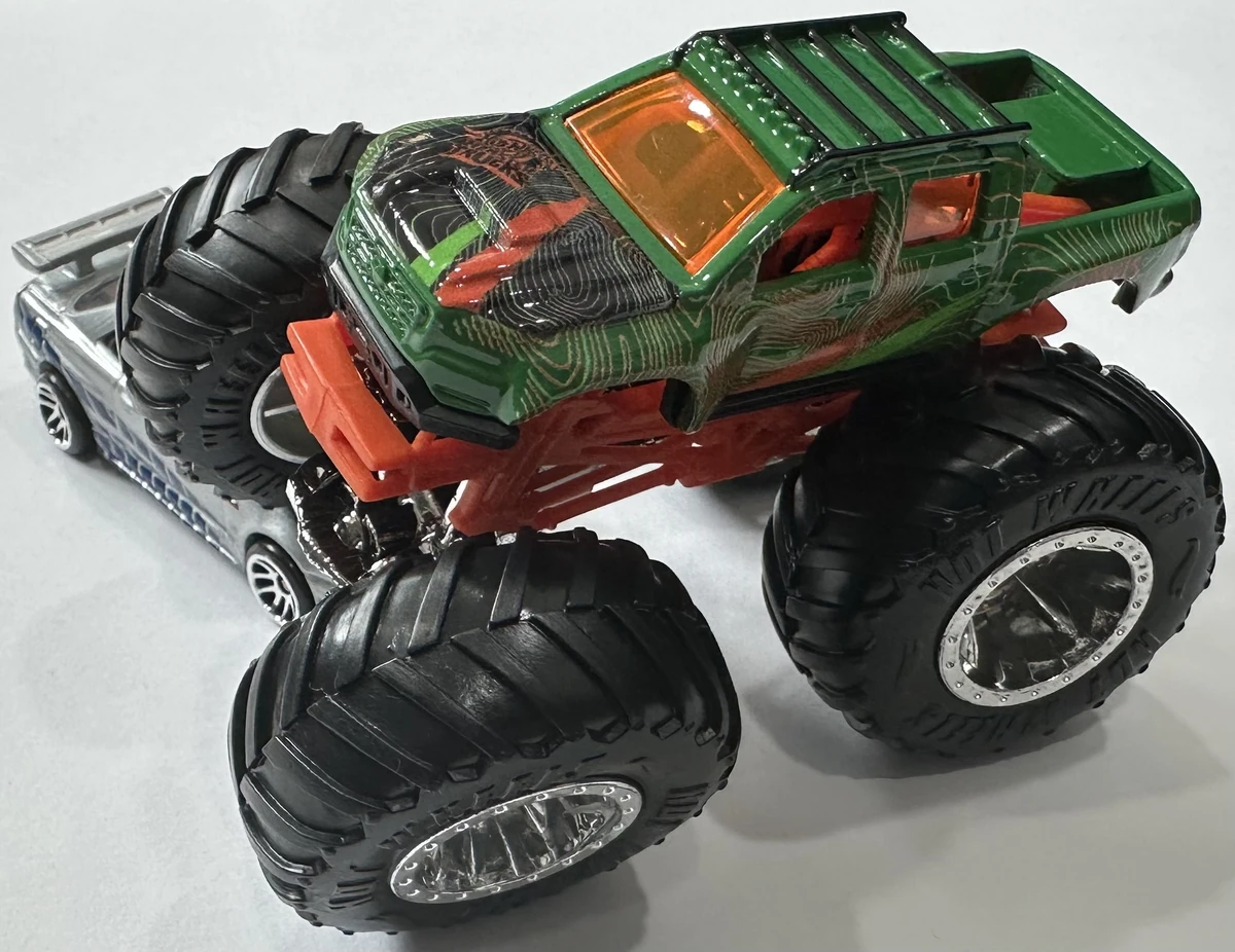 Hot Wheels Nissan Frontier monster truck dimensions infographic