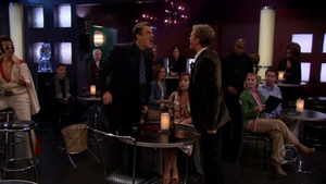 Marshall and Barney fighting for Ted's bestfrienship