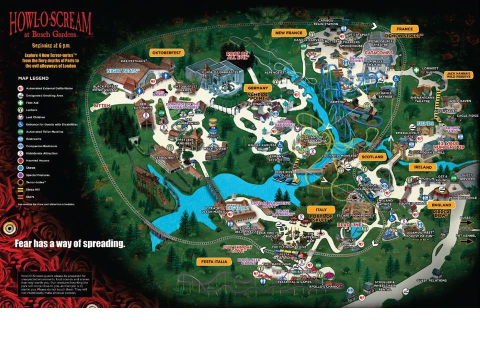 Busch Gardens Williamsburg Howl O Scream Park Map Fasci Garden