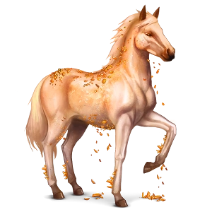 pastel orange horse encrusted with topaz gems, some crumbling off as he stands with his front left leg raised