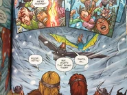 Kettil returns on a Dragon with the colors of Stormfly (in the Comic) and a red scarf
