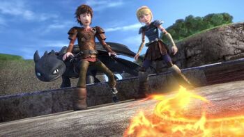 Hiccup and Astrid and their reaction to a fireworm