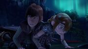 Hiccup and a still frozen Astrid