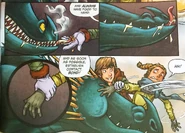 Training a dark blue dragon that appears to be a Skrill, wearing a blue-grey scarf