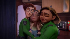 Alex lovingly embracing her mothers Hazel and Carla.