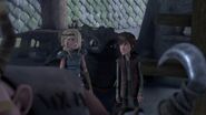 Hiccup and Astrid upon hearing Gobber telling them not to move a muscle