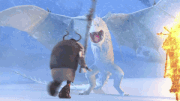 He was also able to grab her staff and sink his teeth so far in