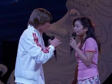 Gabriella and Troy singing during the callbacks for Twinkle Towne