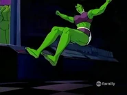 She-Hulk jumps into battle as she dodges some lasers