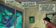 Bruce Banner sits alone in a motel room staring at the Hulk in a mirror (The Immortal Hulk #6