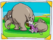 Baby Jambo and Mama Mombassa stepping on Putt-Putt.