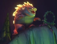 As he appears in Behellmouth's trailer, defeating his non-evolved self and watching his rival fall into the lava chasm