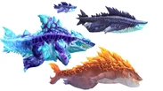 Every evolution of Sharkjira along with Jira-Chan.