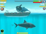 The Great White Shark is hiding from the Enemy Megalodon. GW: Uh..., finally. Safe!