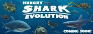 The Hungry Shark Evolution logo, surrounded by Hungry Shark Evolution sharks and enemies.