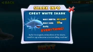Great White Shark's old description, falsely stating he could eat everything.