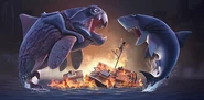 Big Daddy's promotional image, that compares him to the much smaller Megalodon