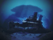The Giant Crab lurking behind a shipwreck in the loading screen of Hungry Shark: Part 2
