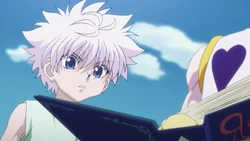 Killua checks Hisoka's binder