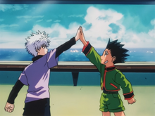 Killua and Gon celebrate