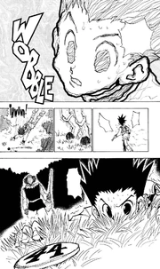 Gon struck by one of Geretta's blow darts