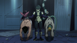 Meruem brings Knuckle and Meleoron for interrogation