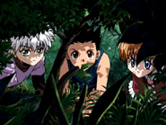 Bisky Killua Gon use Zetsu to evade Bombers HXH 99 EP88