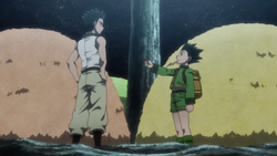 Gon gives Ging's Hunter license back