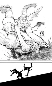 Kurapika knocking Majtani unconscious with one punch
