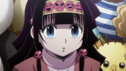 Alluka looks up as Killua enters her room
