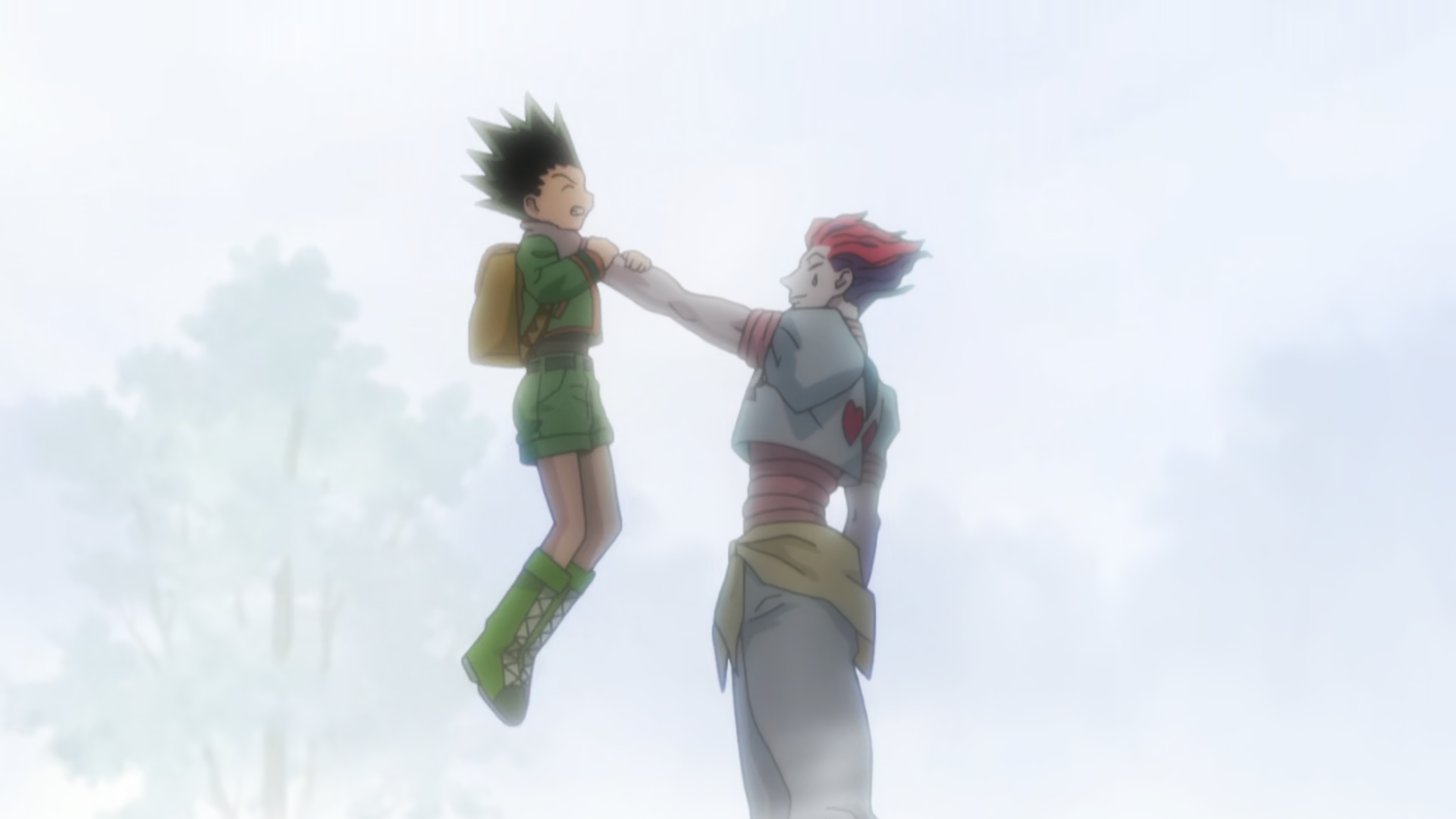 In HxH S5 E17, why did Knuckle's apr dissapeared from Gon's shoulder? On  the re-cap you can see the thing that's suppressing Gon's shoulder but on  S5 ep17 15:40 it's gone. Why