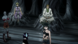 Kalluto perplexed by the Troupe's reaction toward Feitan fighting against Zazan