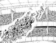 A horde of puppets pursuing Hisoka