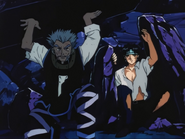 Chrollo and Zeno emerging from the rubble