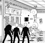 Chap 360 - Several Nen beasts entering the room.png (795 KB) "Worm Toxins" from the Seed Urn Ceremony entering Room 1014. Pictured are the Guardian Spirit Beasts of Momoze and Marayam, creatures created by Tyson's Guardian Spirit Beast, and several jellyfish-like Nen beasts