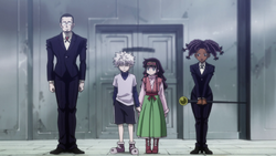 Gotoh and Canary as Killua's escort