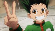 Gon wins his match at trick tower