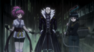 Chrollo, Machi, and Shizuku confronting their pursuers