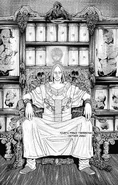 Tserriednich on his throne with his personal collection behind him