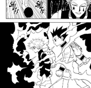 Chap 48 - Gon and Killua using Ten to withstand Hisoka's aura