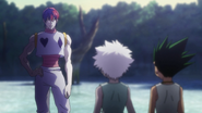 Gon and Killua talking with Hisoka