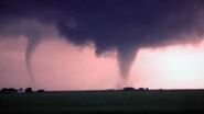 Twin tornadoes, an EF4 and an EF3, near Sterling, KS