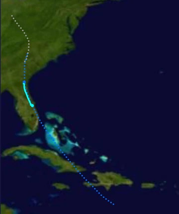 Meteorlogical track of tropical storm 8
