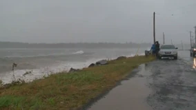 High surf caused by the precursor of One along the coast of 