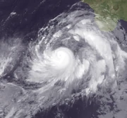 Marta as a rapidly intensifying Category 3 hurricane on September 10th