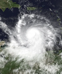 Hurricane Josephine shortly after being upgraded to a Category 1 hurricane on September 2.