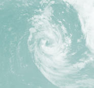 Somewhat orderly Severe Subtropical Storm Lenny at peak intensity in the middle of the Damala Ocean with 65 mile per hour winds, late on August 16th.