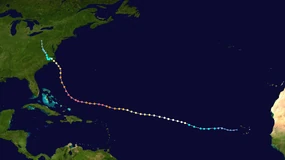 Map plotting the storm's track and intensity, according to the Map key


&nbsp;&nbsp; Tropical&nbsp;depression (≤38&nbsp;mph,&nbsp;≤62&nbsp;km/h)
&nbsp;&nbsp; Tropical&nbsp;storm (39–54&nbsp;mph,&nbsp;63–87&nbsp;km/h)
&nbsp;&nbsp; Category&nbsp;1 (74–95&nbsp;mph,&nbsp;119–153&nbsp;km/h)
&nbsp;&nbsp; Category&nbsp;2 (96–110&nbsp;mph,&nbsp;154–177&nbsp;km/h)
&nbsp;&nbsp; Category&nbsp;3 (111–129&nbsp;mph,&nbsp;178–208&nbsp;km/h)
&nbsp;&nbsp; Category&nbsp;4 (130–156&nbsp;mph,&nbsp;209–251&nbsp;km/h)
&nbsp;&nbsp; Category&nbsp;5 (≥157&nbsp;mph,&nbsp;≥252&nbsp;km/h)



Storm type

