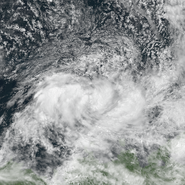 Barthelemy after some strengthening late on July 23rd, presenting more convection and better structure as it reaches its peak intensity as a 45 mph tropical storm with a pressure of 996 mbar.